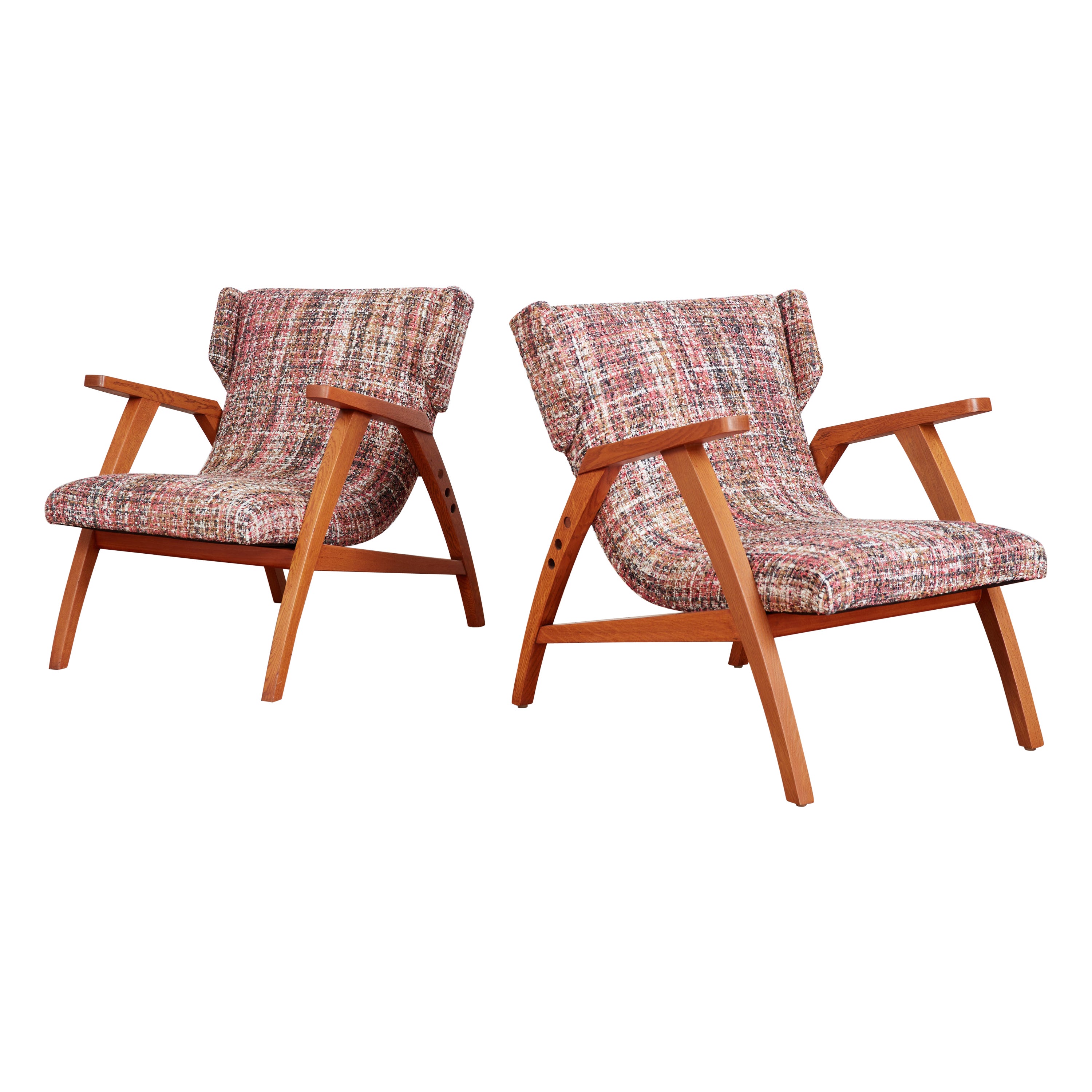 1940s French Oak Reclining Wingback Chairs For Sale