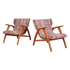 Used 1940s French Oak Reclining Wingback Chairs