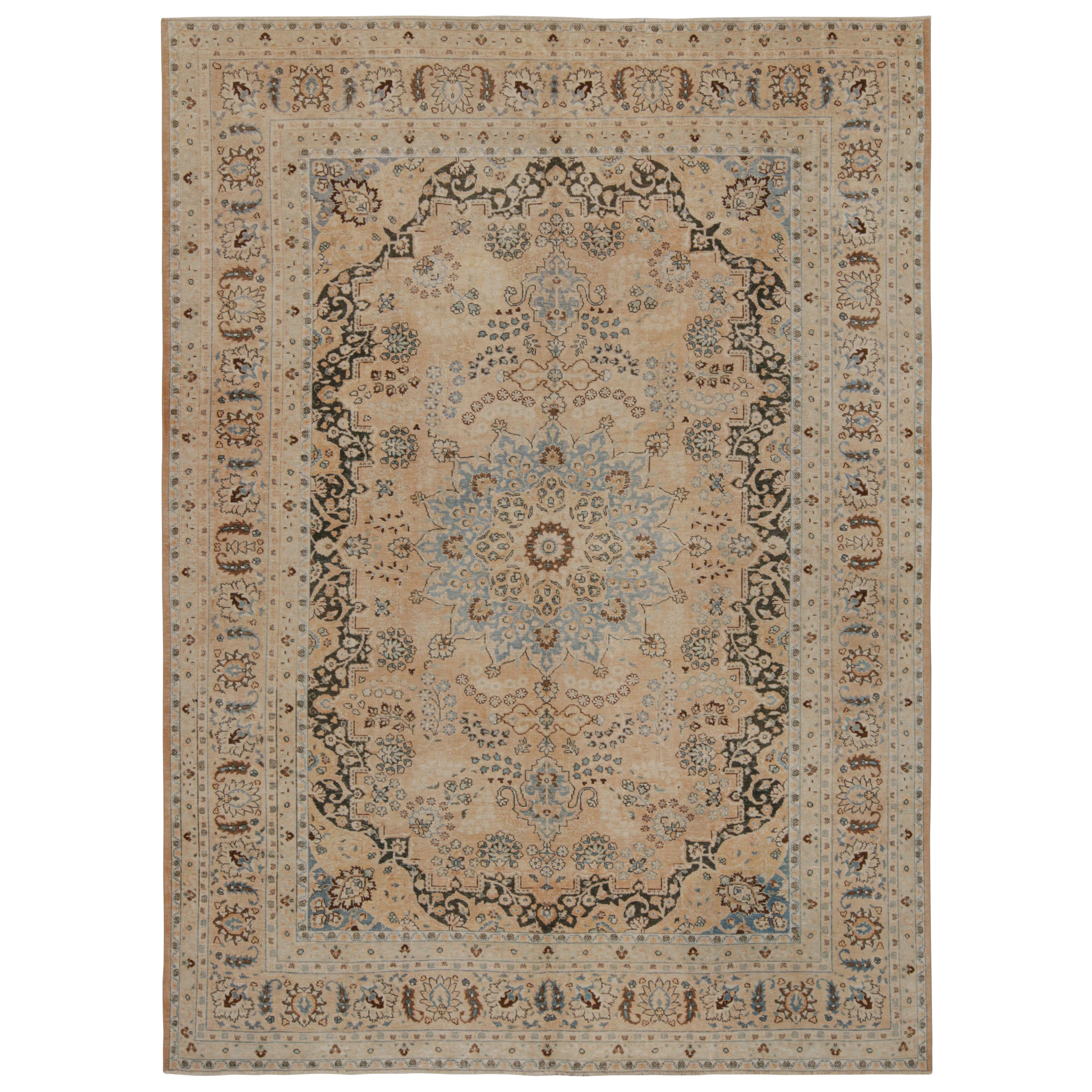 Antique Persian Yazd rug in Beige, with Floral Patterns, from Rug & Kilim For Sale