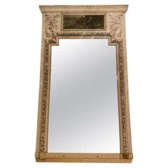 Antique 1890s French Trumeau White Wood Mantel Mirror