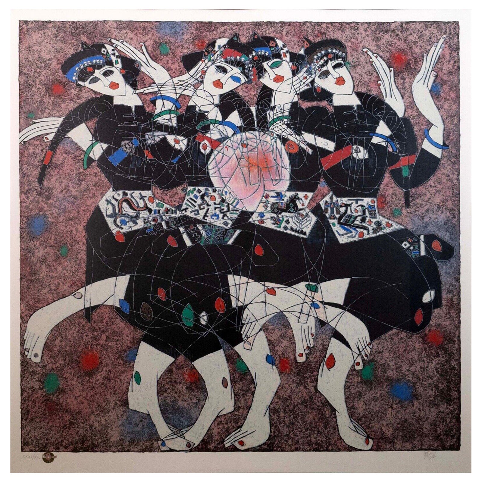 Jiang Tie Feng Moonlight Dance Signed Contemporary Serigraph on Paper XXXI/XL For Sale