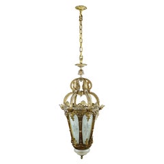 Vintage Ornate French Figural Solid Cast Bronze Lantern Pendant