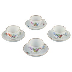 Vintage Royal Copenhagen, Saxon Flower, set of four coffee cups with saucers