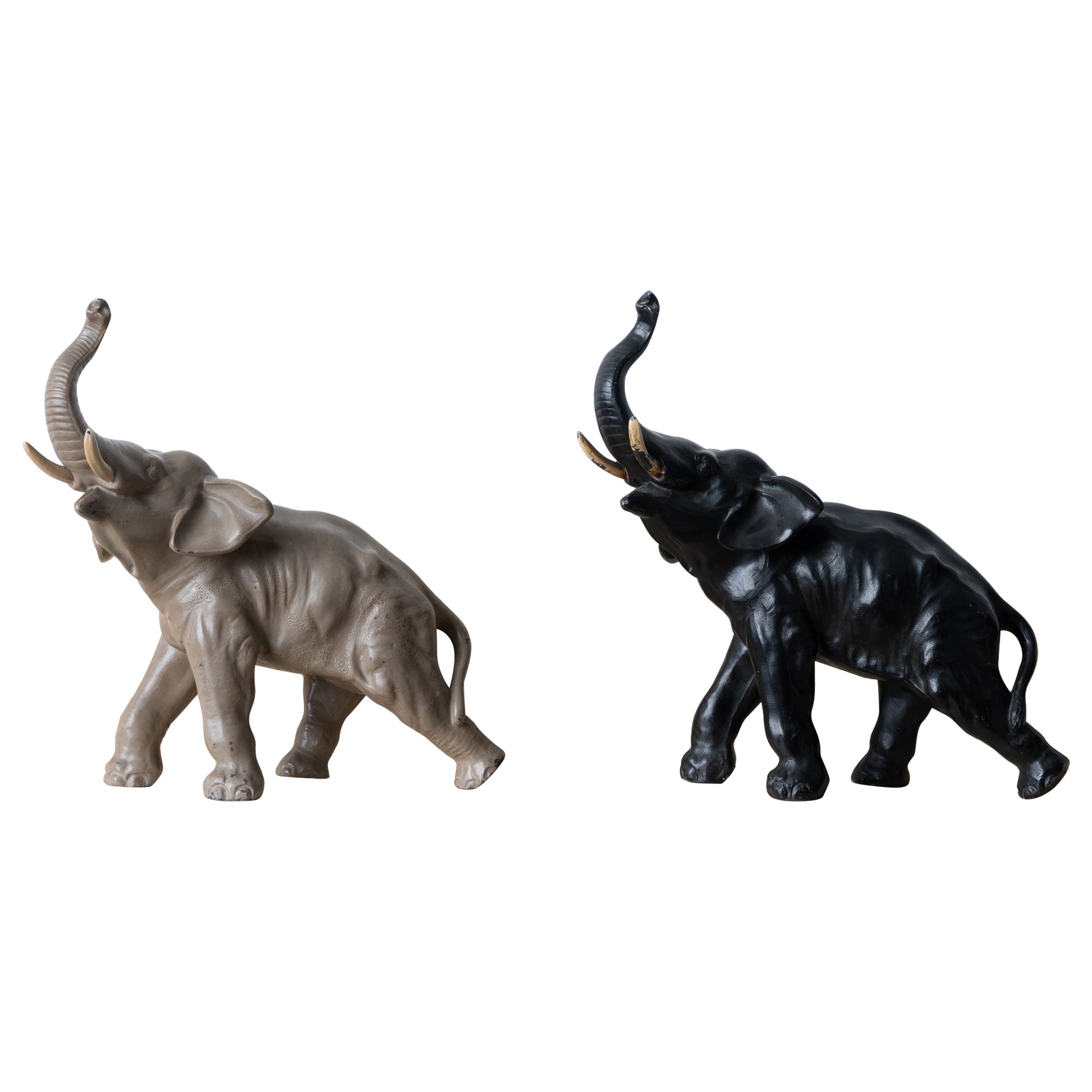 Trumpeting Elephant Doorstops, c.1910s - A Pair