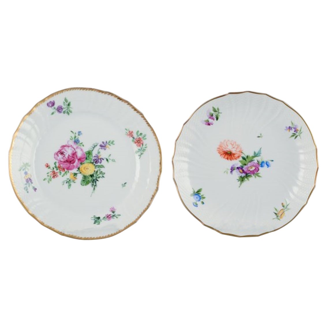 Royal Copenhagen, Saxon Flower, a plate and a low bowl with flowers For Sale