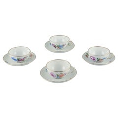 Vintage Royal Copenhagen, Saxon Flower, set of four tea cups with saucers in porcelain.