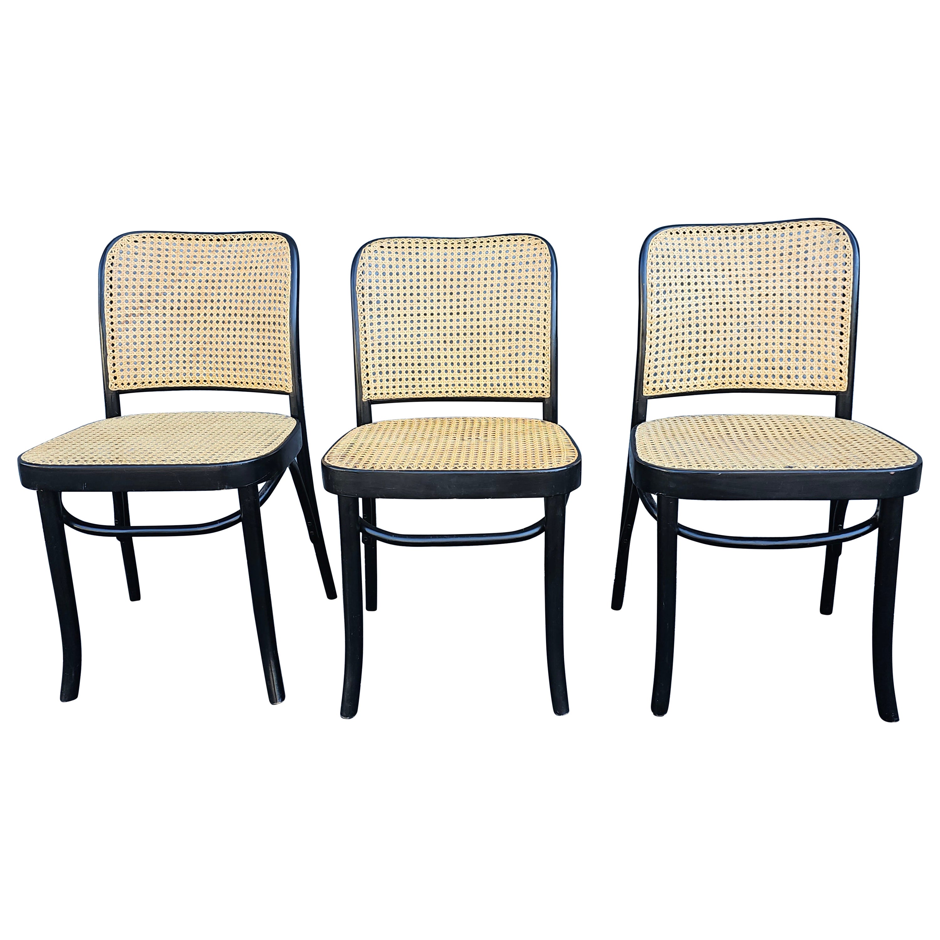 Josef Hoffman For FMG Poland Ebonized and Caned Side Chair For Sale