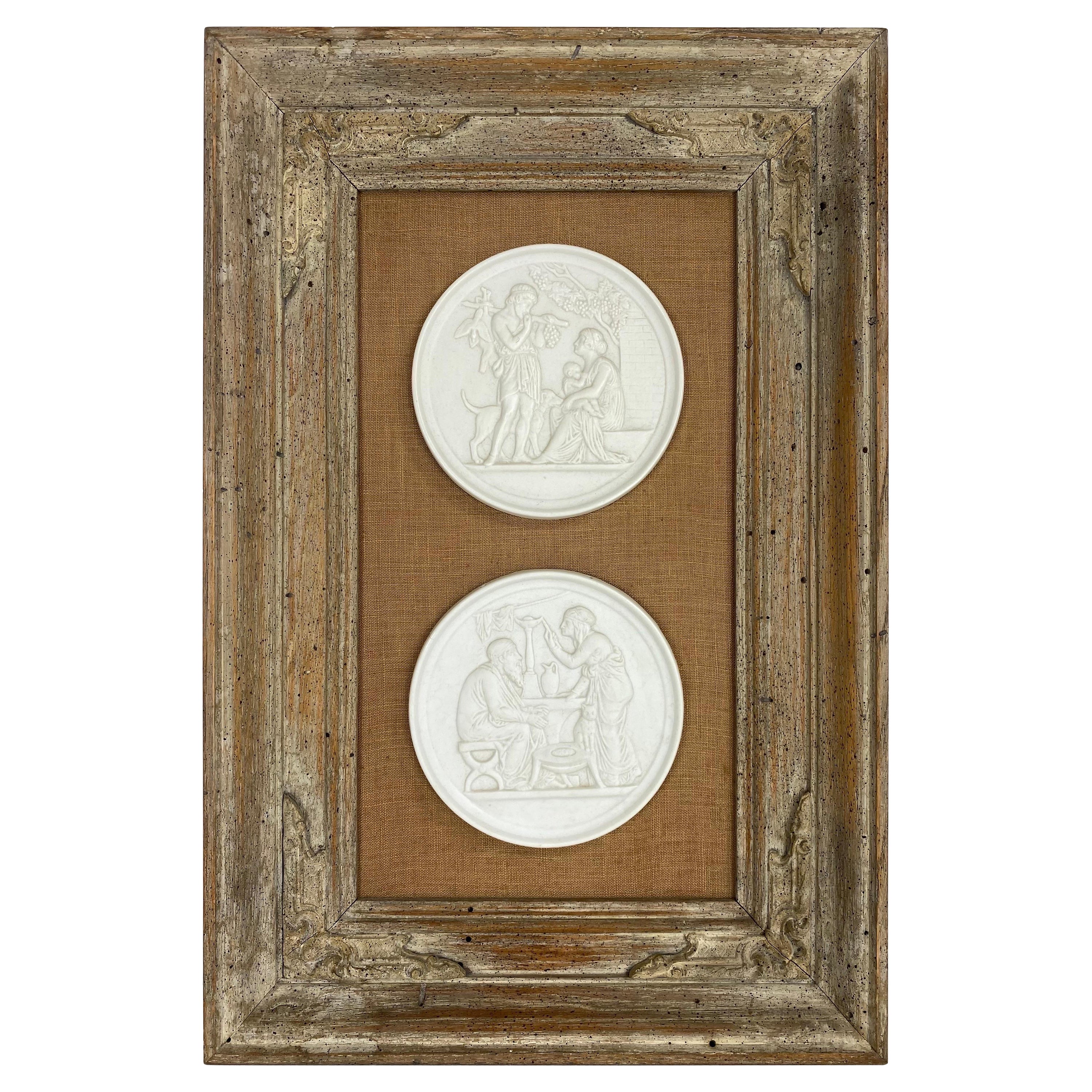 Mid century vintage framed royal Copenhagen bisque medallions/Taglio’s