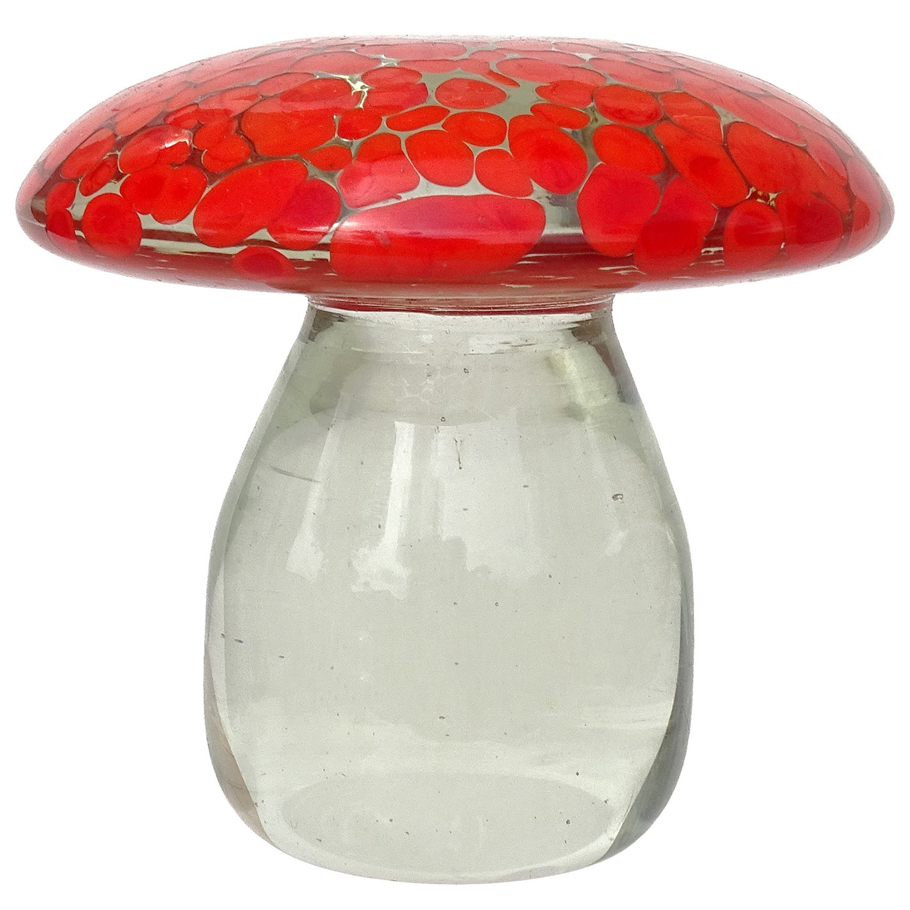 Presse-papiers figurine de tabouret champignon en verre d'art italien de Murano rouge orangé