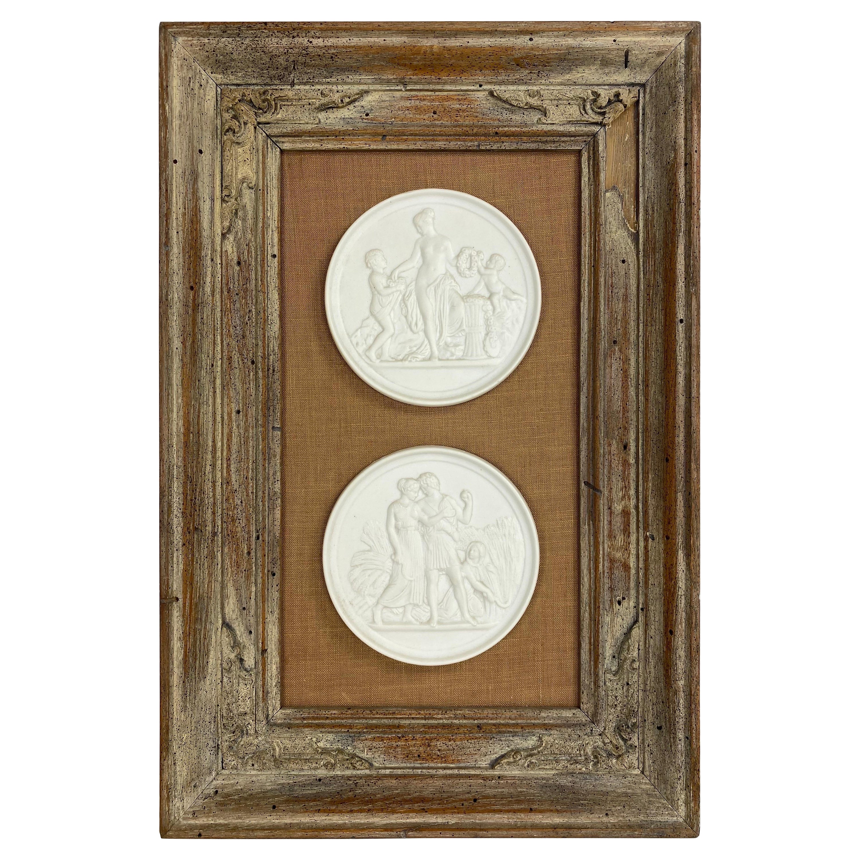 Mid century vintage framed royal Copenhagen bisque medallions/Taglio’s For Sale
