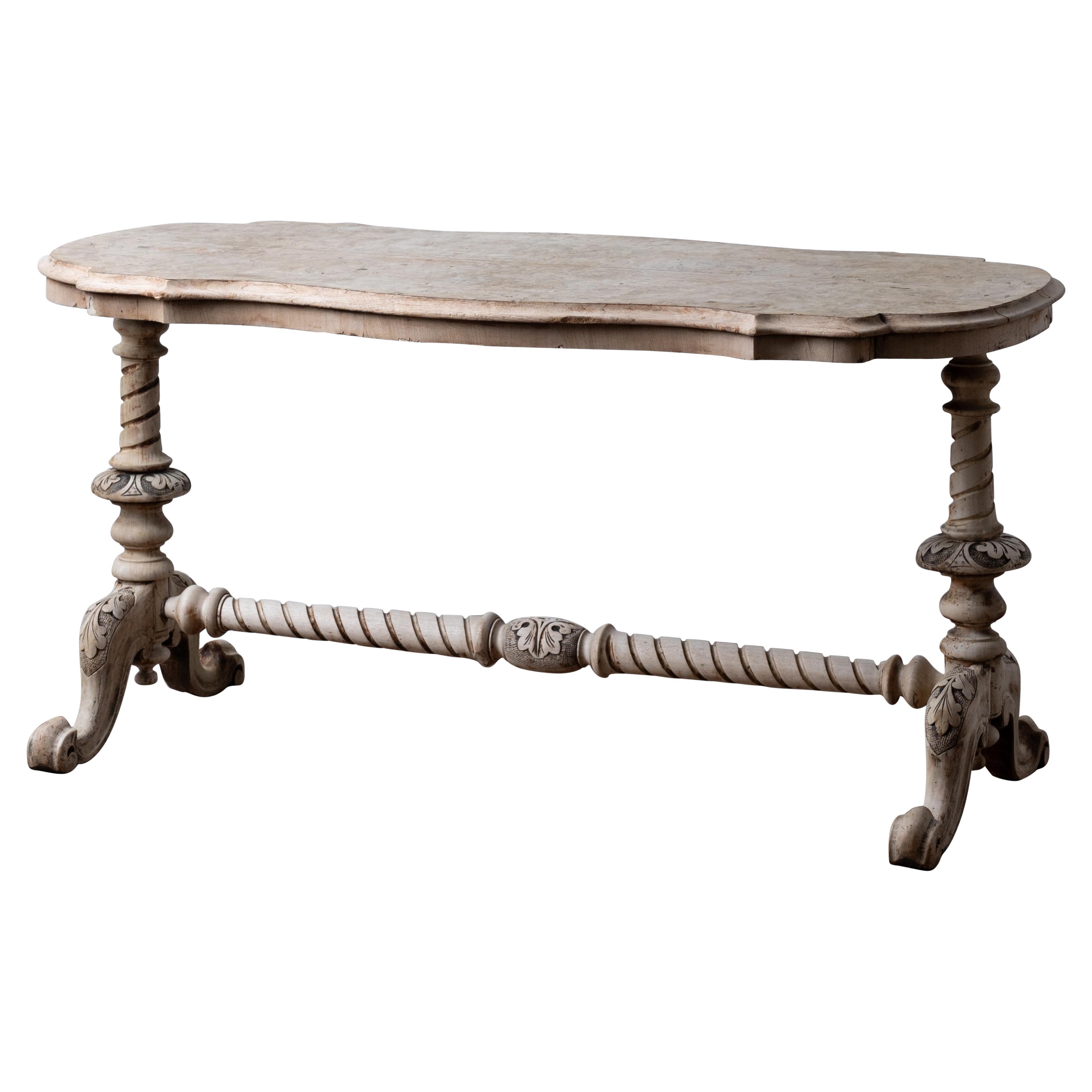 Bleached Victorian Burl Walnut Console Table, c.1870 For Sale