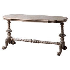 Bleached Victorian Burl Walnut Console Table, c.1870