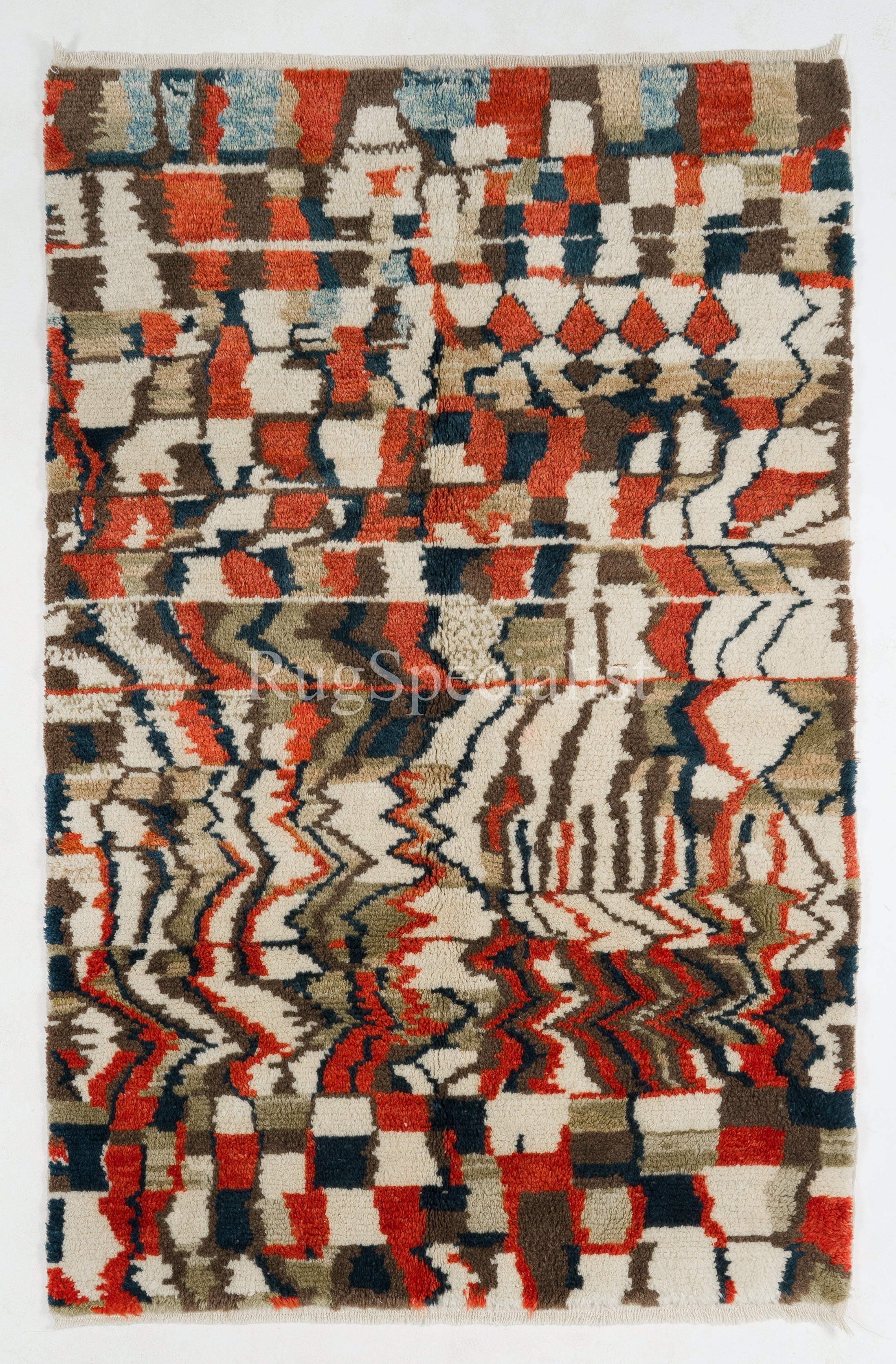 6x9 Ft Hand-Knotted Contemporary Wool Rug with Soft Thick Pile & Abstract Design For Sale