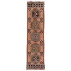 Vintage 3x11.7 Ft Mid-Century Handmade Anatolian Wool Runner Rug, Narrow Hallway Carpet