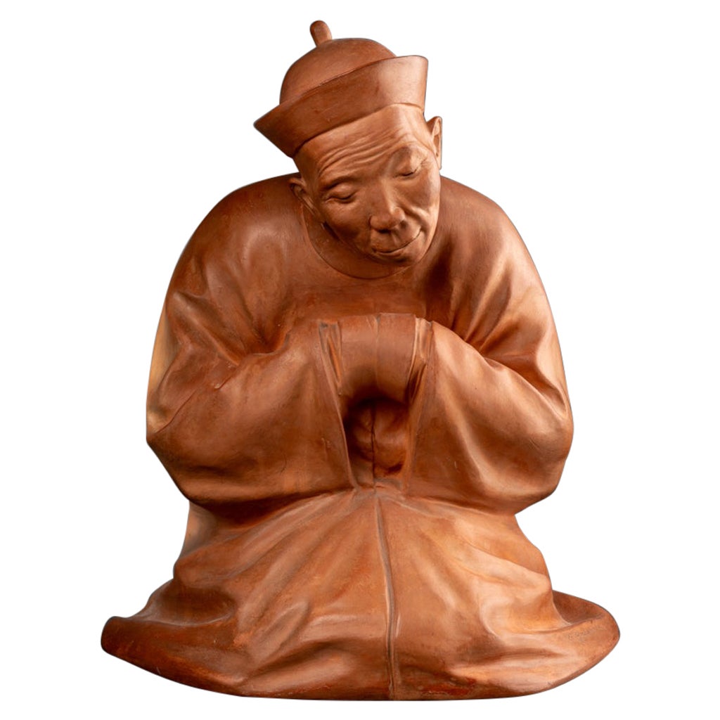 Gaston Hauchecorne : « dignitaire chinoise », sculpture en terre cuite, circa 1925 en vente