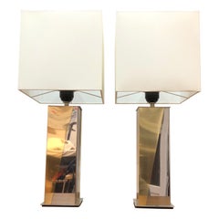 Used French Steel and Brass Table Lamps, Set of 2