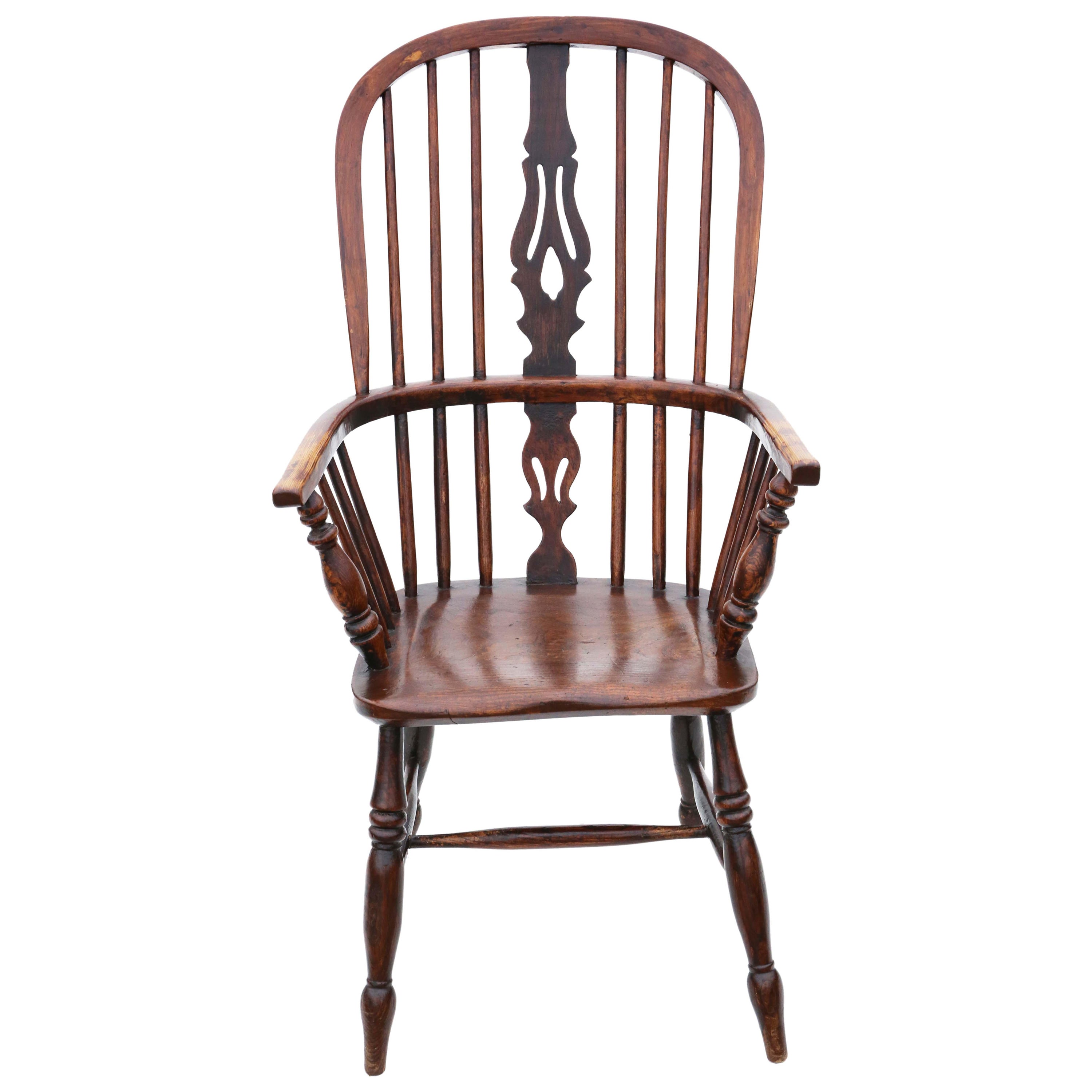 Antique quality 19th Century ash and elm Windsor chair dining armchair For Sale