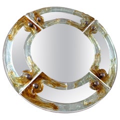 Vintage Round Venetian Mirror in Amber Murano Glass by Mazzega 1960s