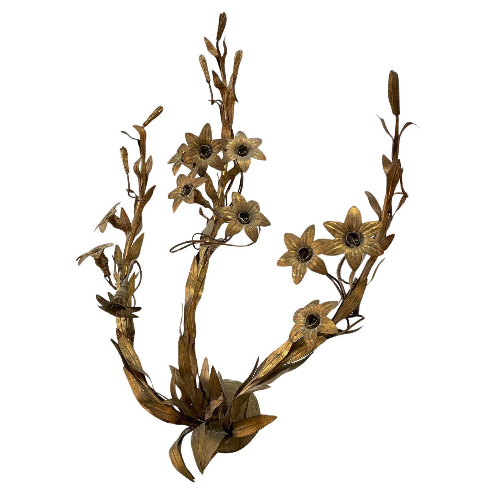 40s XL French 11 Light Gilt Bronze Floral Form Wall Lamp/Sconce style Jansen