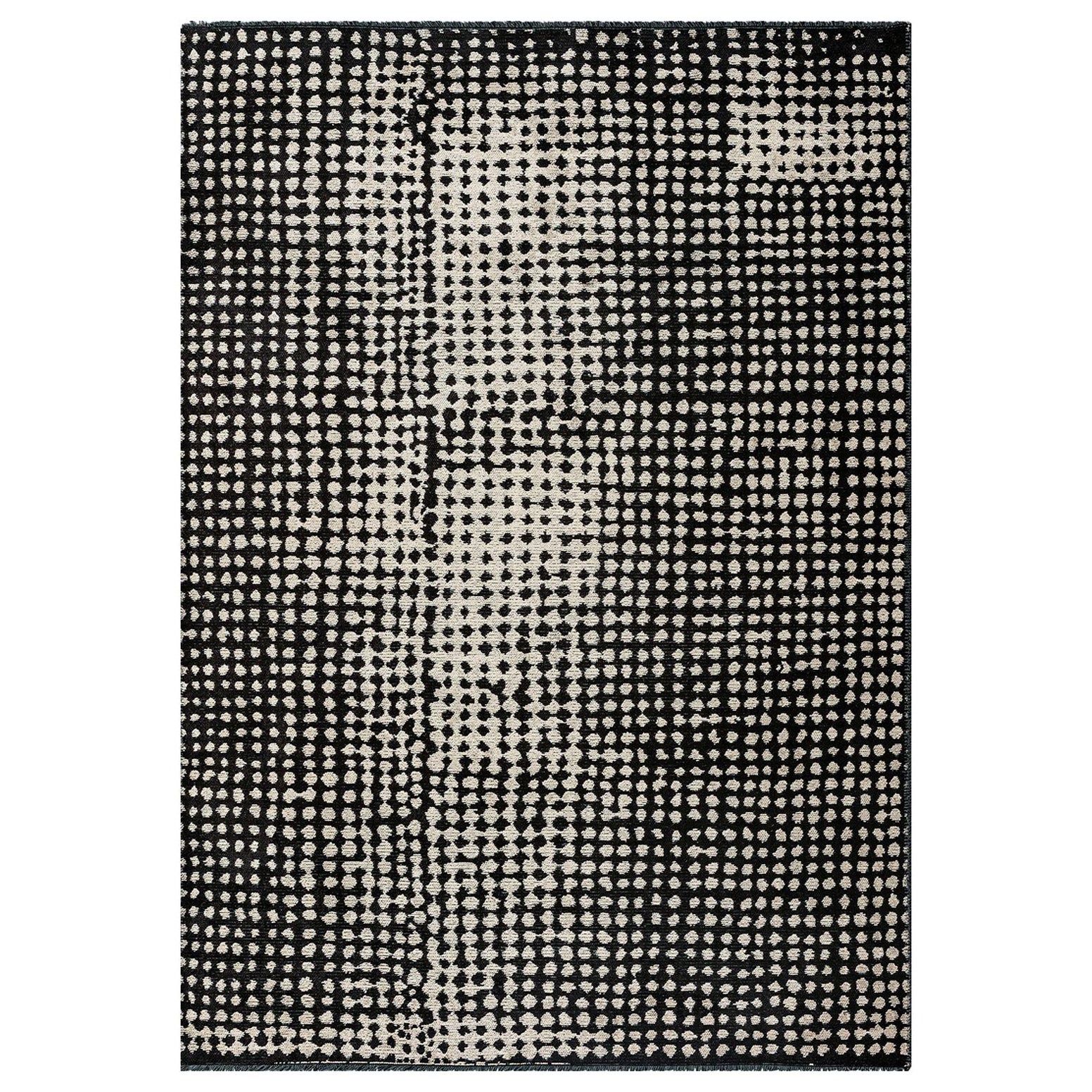 Custom Contemporary Moroccan Berber Style Black and Silvery Beige Rug For Sale