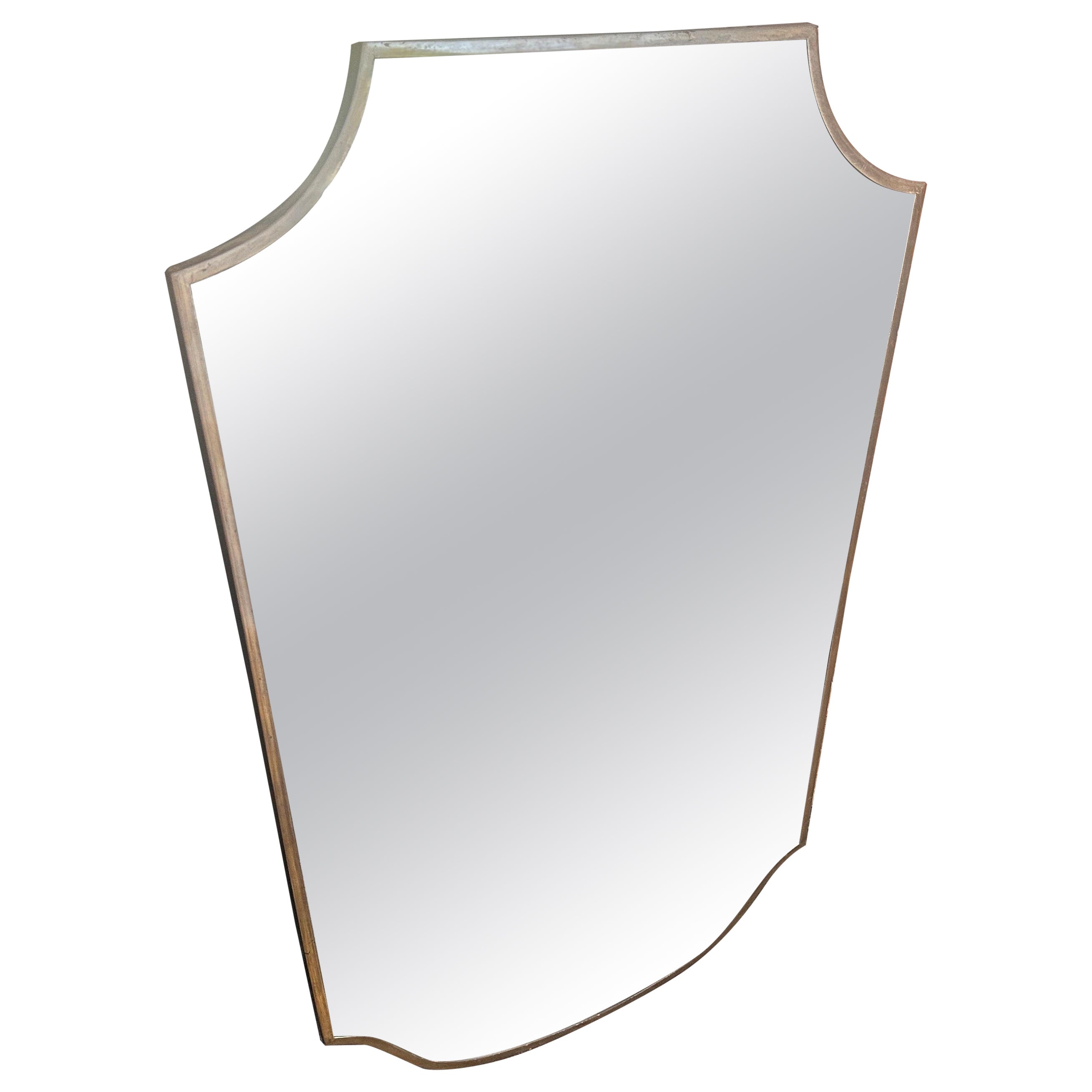 1950s Gio Ponti Style Mid-Century Modern Brass Shield Shaped Italian Wall Mirror