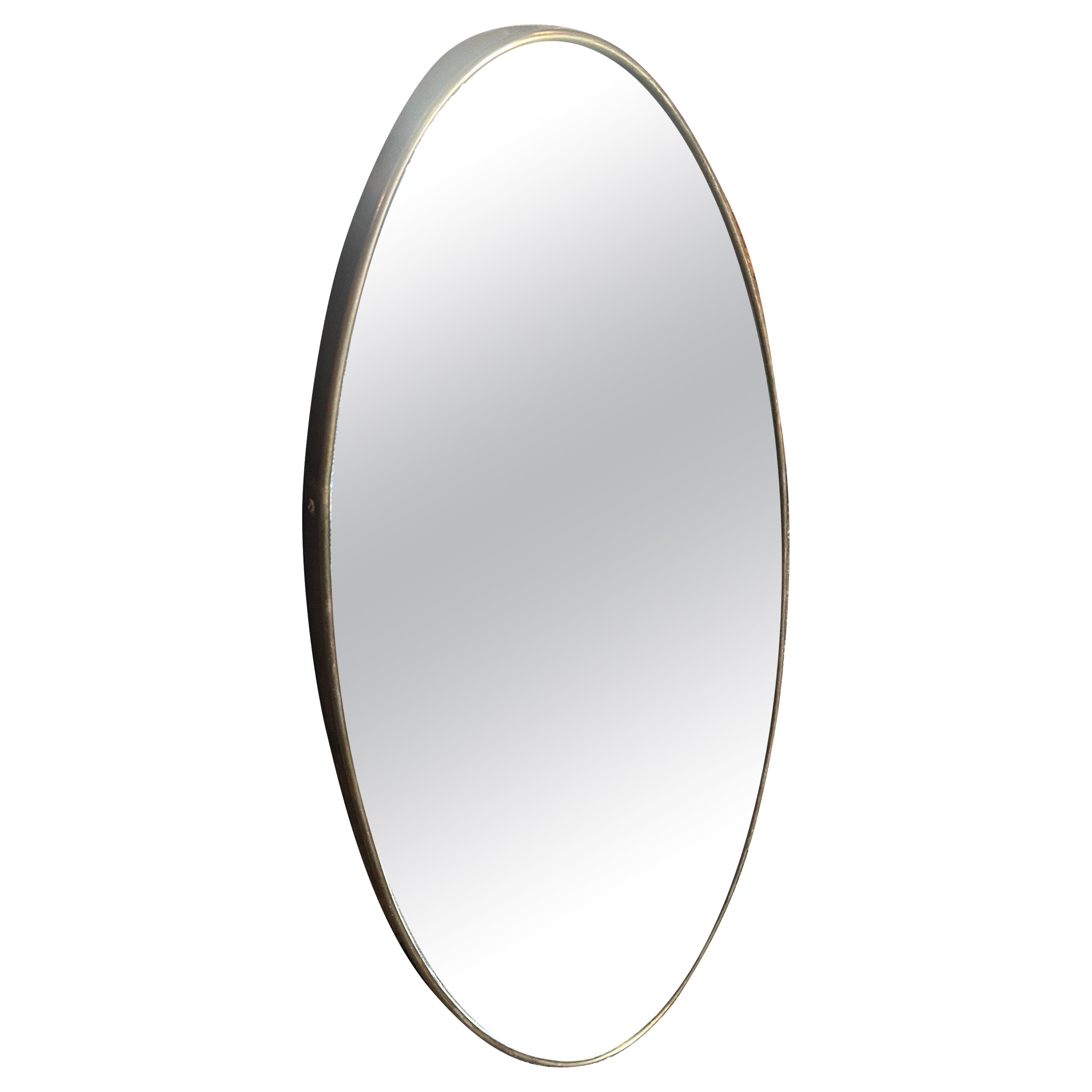 1950s Gio Ponti Style Mid-Century Modern Brass Oval Wall Mirror For Sale