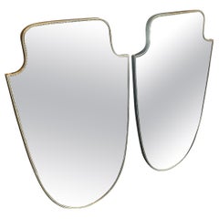 Two 1960s Giò Ponti Style Mid-Century Modern Brass Italian Shield Wall Mirrors
