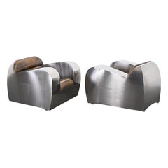 Pair of Stainless Steel Club Chairs by Jonathan Singleton, 20th Century