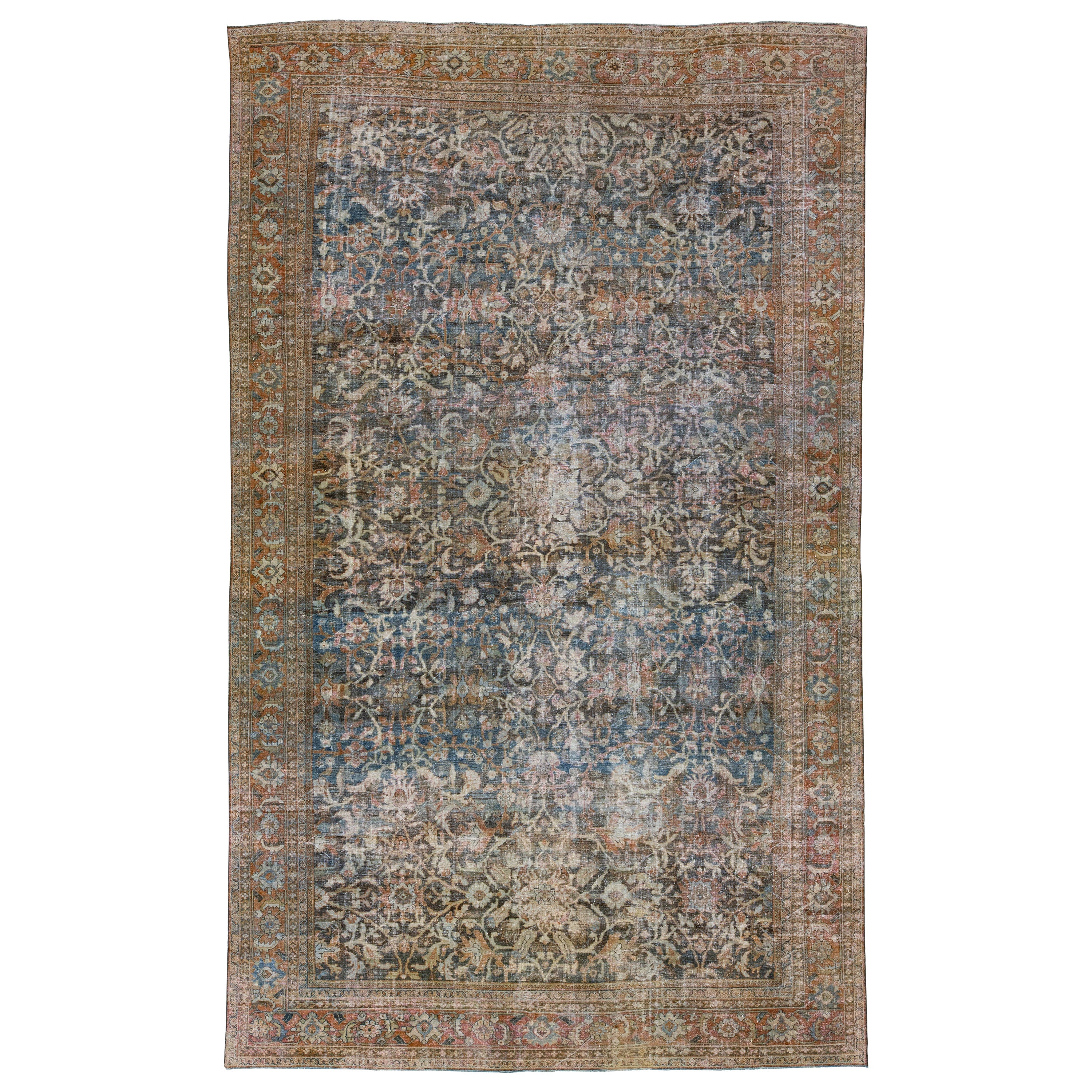Blauer persischer antiker Mahal-Wollteppich in Übergröße mit Allover-Motiv im Angebot
