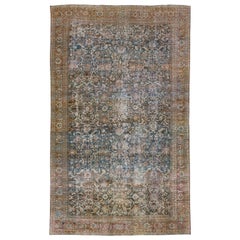 Oversize Blue Persian Vintage Mahal Wool Rug with Allover Motif