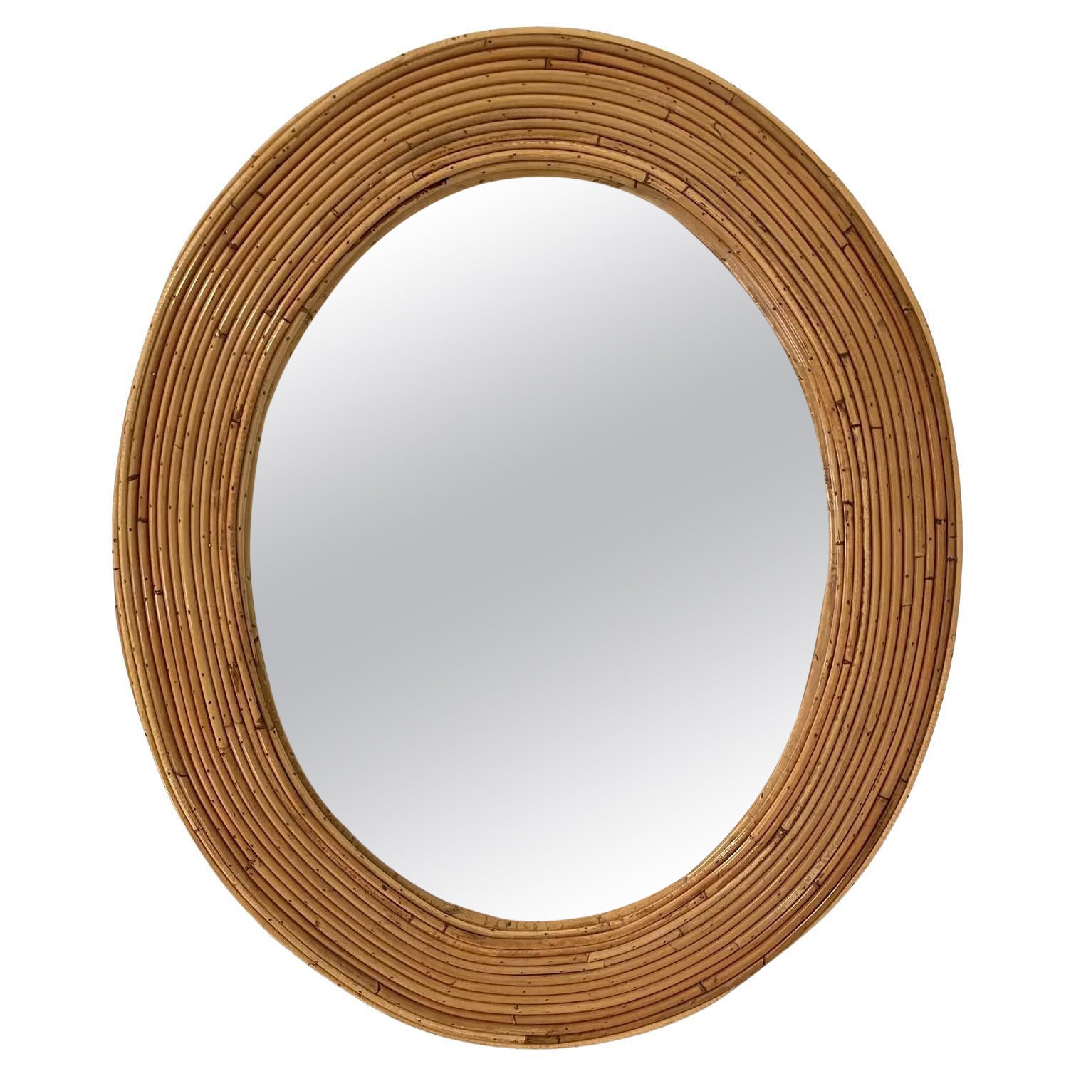 Mid Century Reeded Bamboo Mirror For Sale