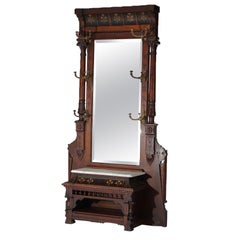 Antique Neoclassical Kimble & Cabus Carved Walnut & Burl Hall Mirror C1880