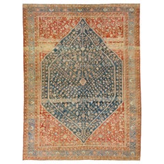 Allover 1920s Antique Persian Bakhtiari Wool Rug In Blue & Red-Rust Color 