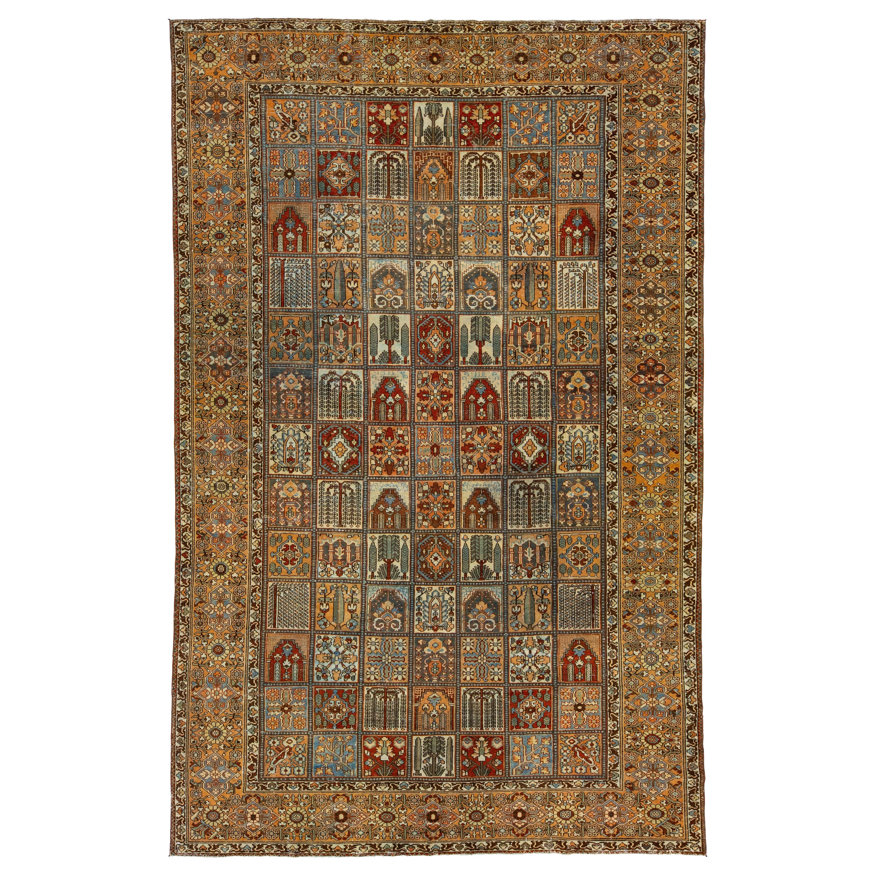 1910s Antike persische Bakhtiari Wollteppich mit Allover Multicolor Motiv.  im Angebot