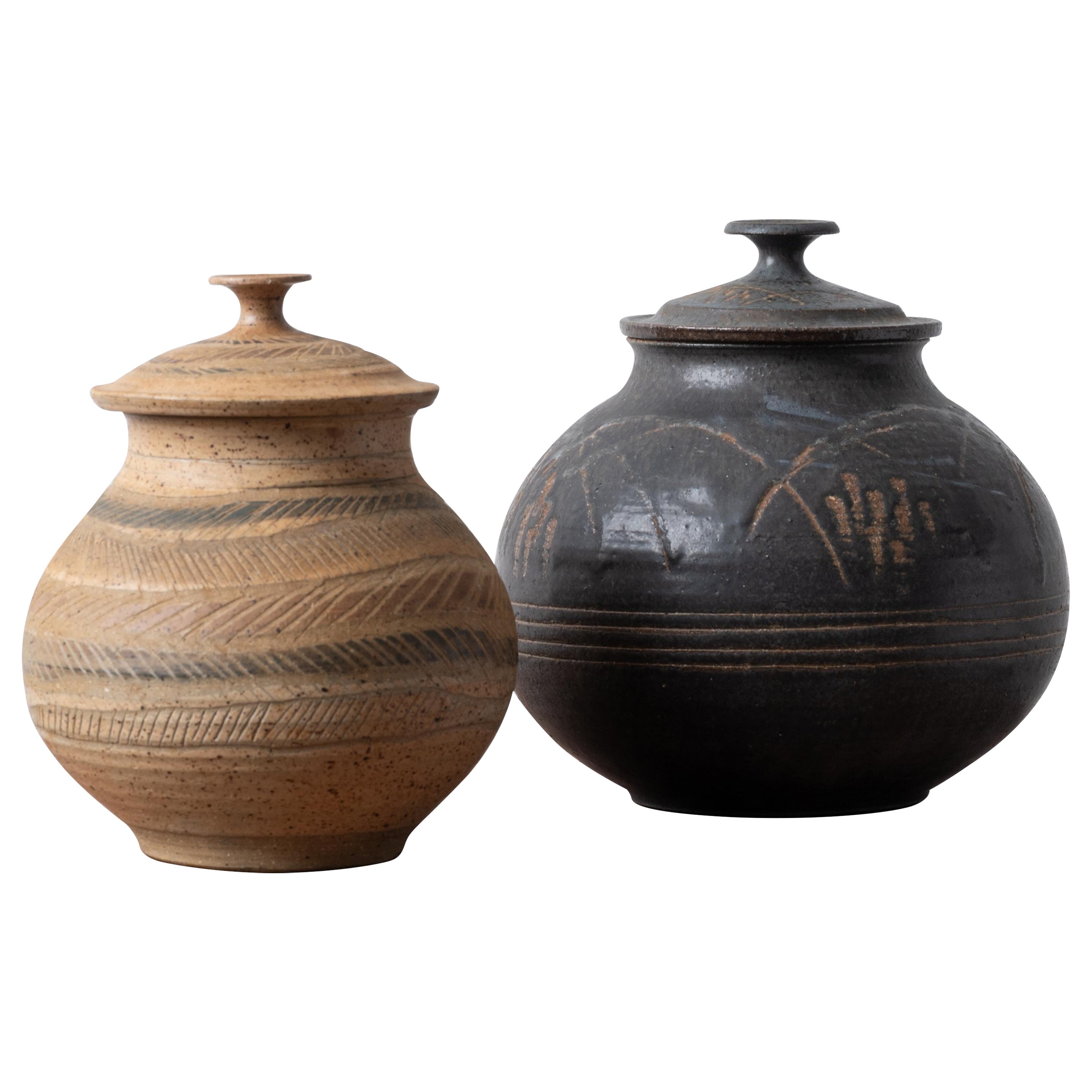 Charles Counts Pottery Lidded Jars - A Pair For Sale