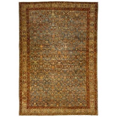 Übergroßer persischer Bakhtiari-Teppich aus blauer Wolle, handgefertigt um 1900