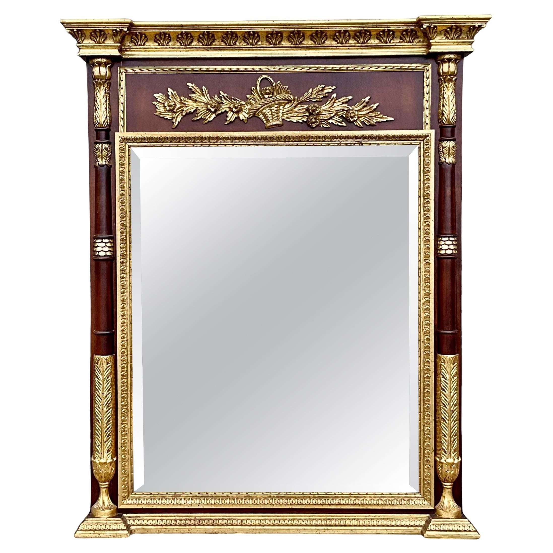 LaBarge Italian Carved Giltwood Neo-Classical Revival Style Trumeau Mirror 