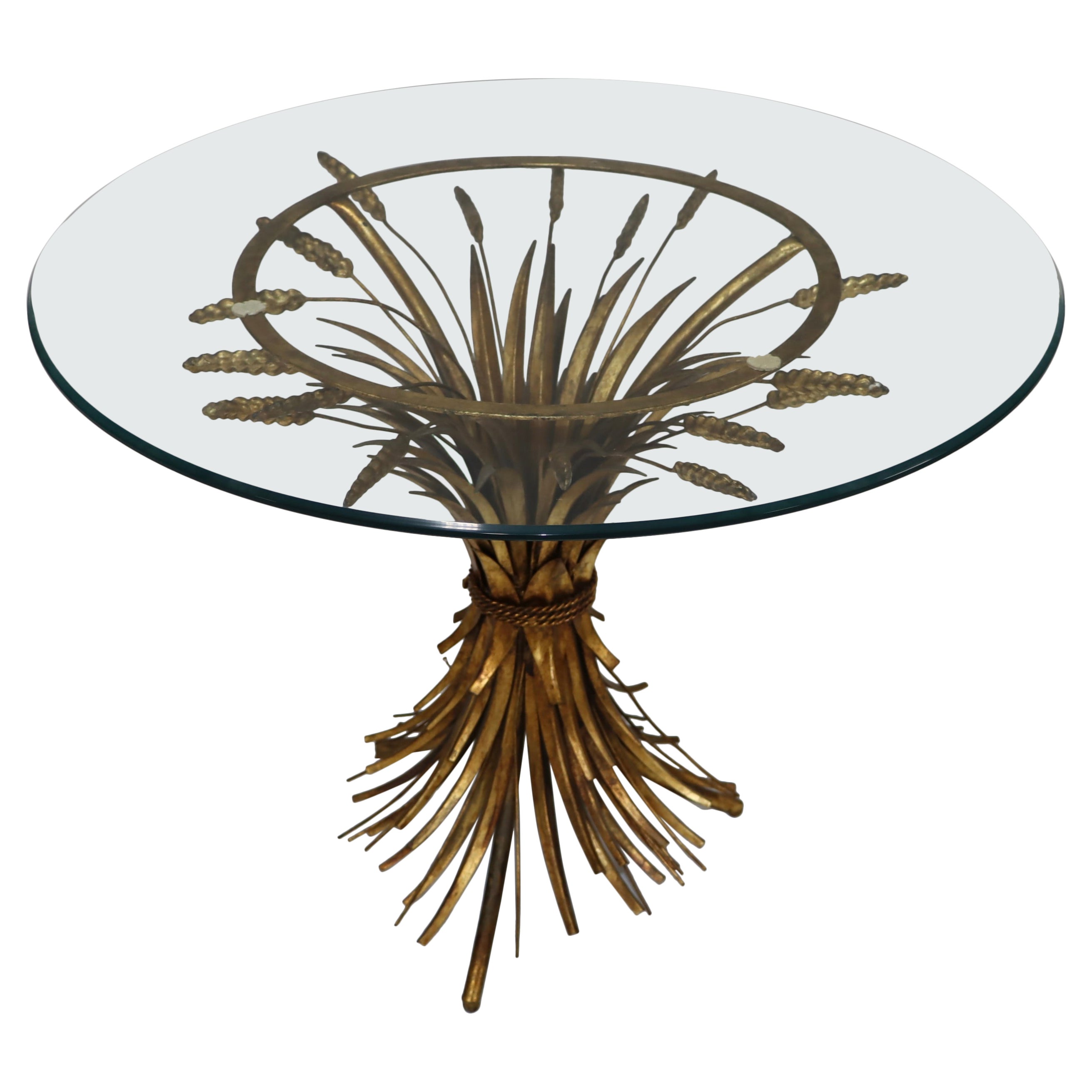 Table d'appoint Coco Chanel style gerbe de blé dorée des années 1960 