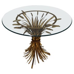 Table d'appoint Coco Chanel style gerbe de blé dorée des années 1960 