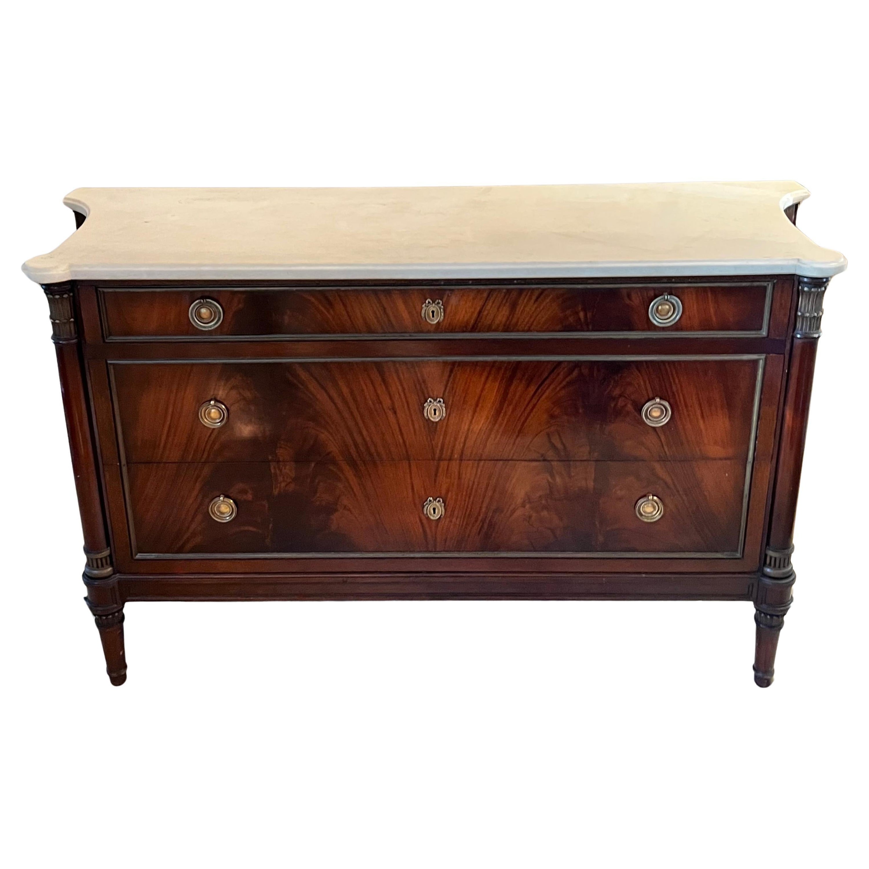 Louis XVI French Chest of Drawers or Commode with Statuary Marble Top For Sale