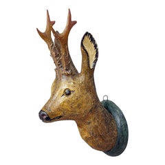 Antique Wooden Carved Black Forest Deer Head ca. 1920s