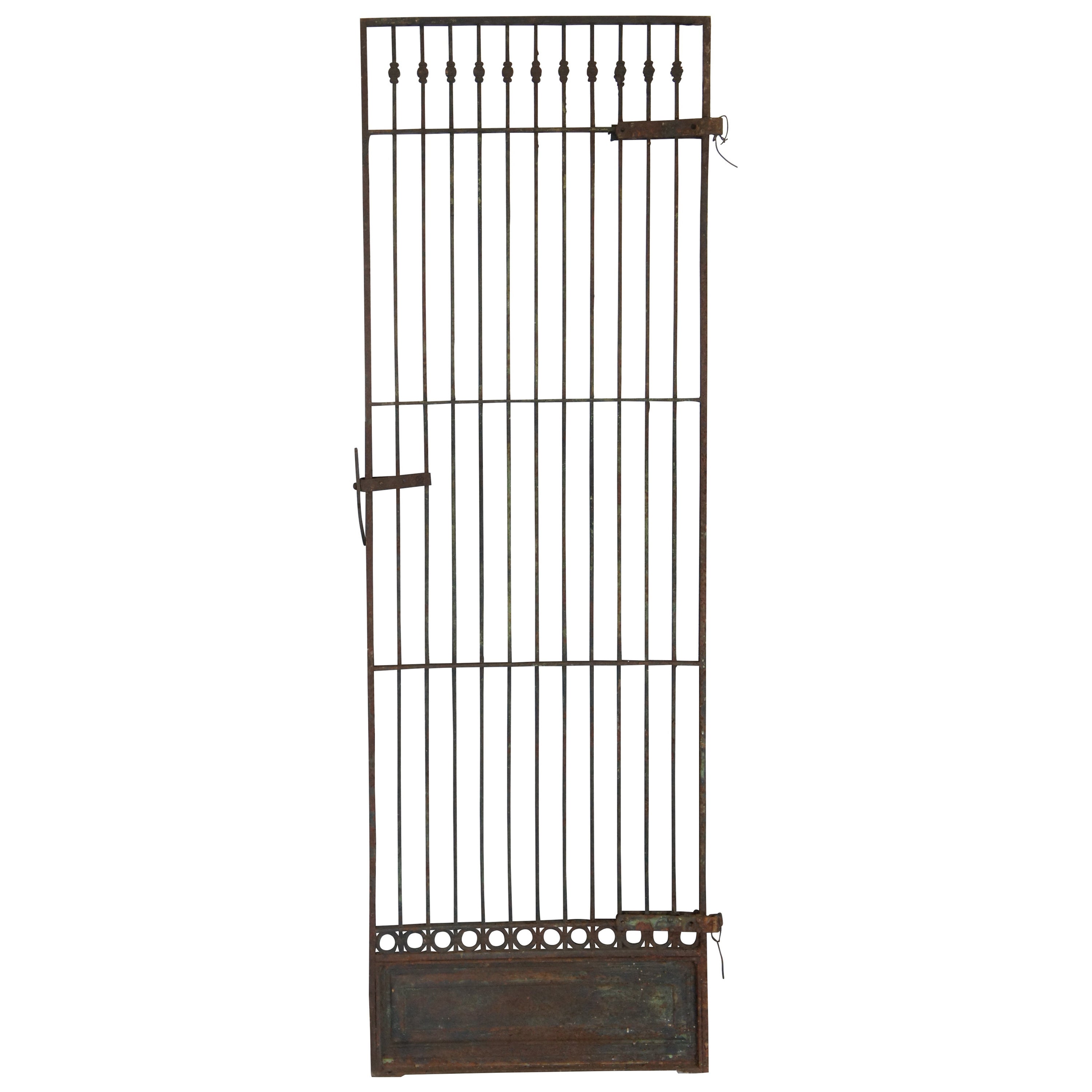 Antique 19th Century Reclaimed Iron Garden Fence Grate Door Panel Wall Gate 83" For Sale