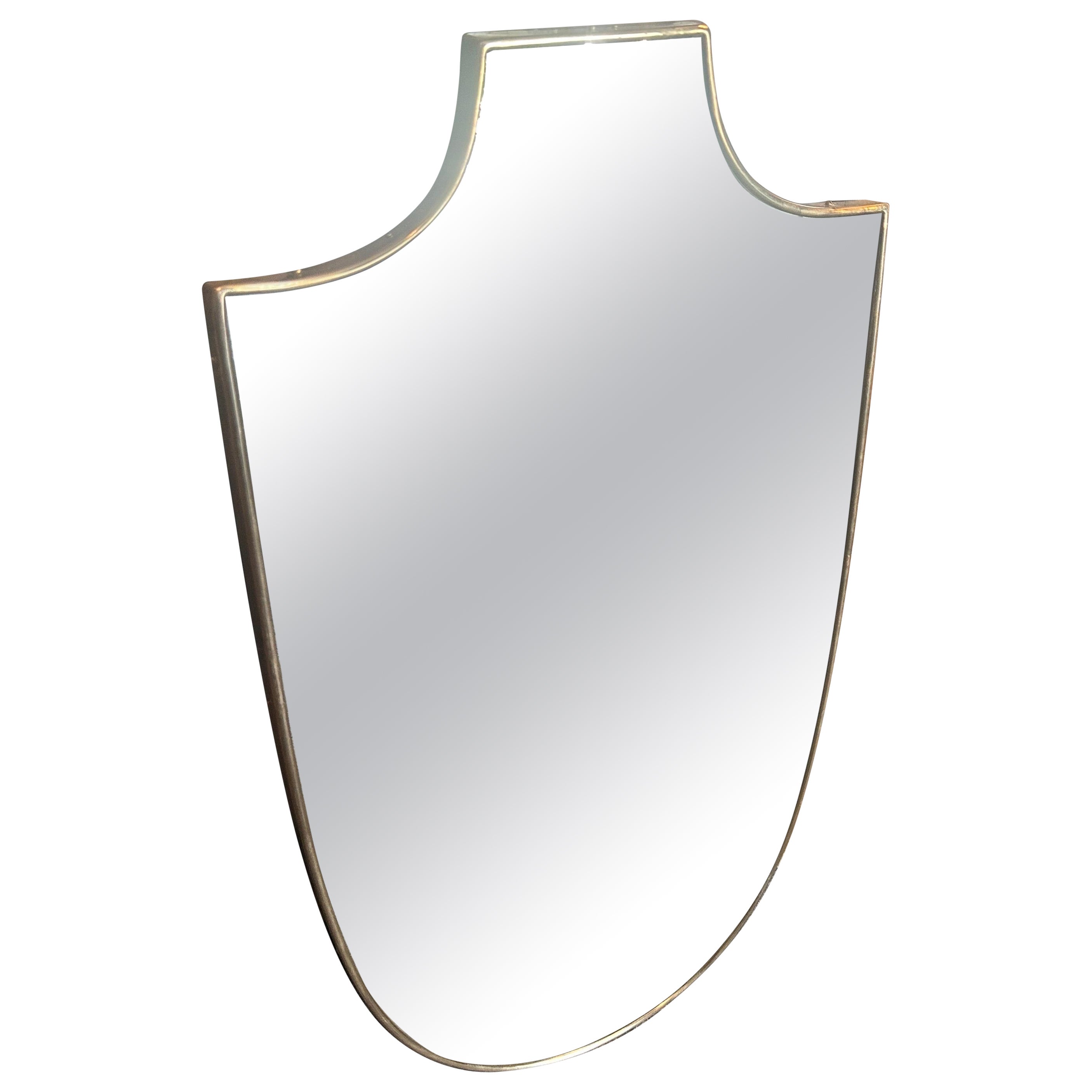 1950s Gio Ponti Style Mid-century Modern Brass Shield Shaped Wall Mirror For Sale