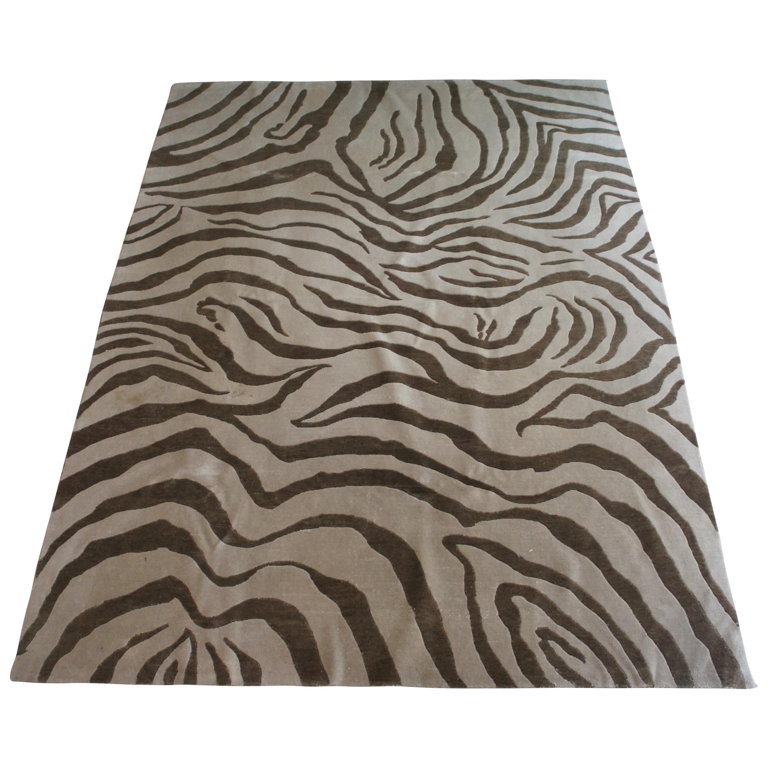 Vintage Animal Print Modern Brown & Beige Zebra Are Rug Carpet 8' x 11'  For Sale