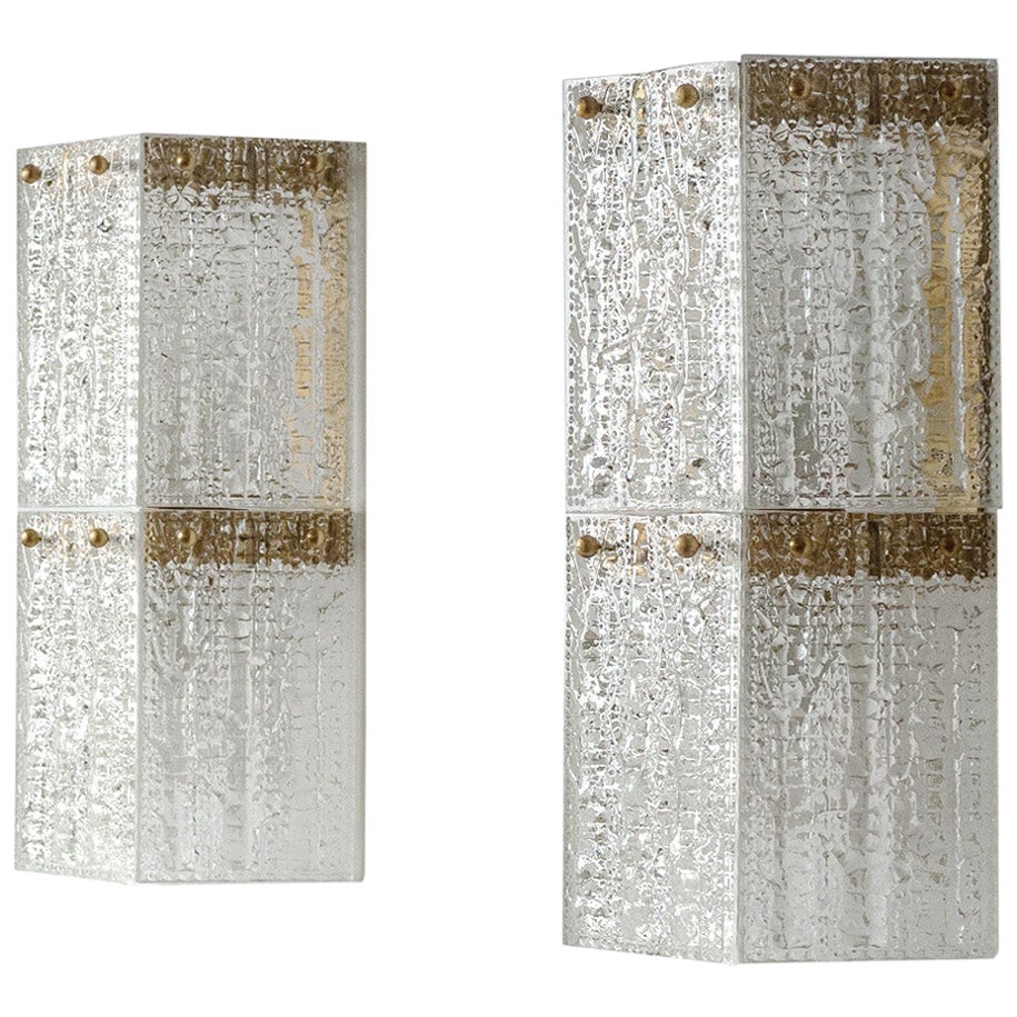 Large Swedish Textured Glass Sconces, 1960s For Sale