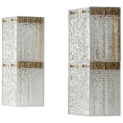 Retro Large Swedish Textured Glass Sconces, 1960s