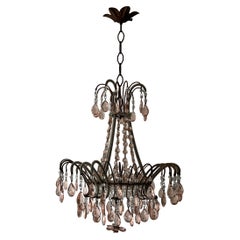 Antique Italian Micro-Beaded Pink Prisms Crystal Chandelier Rare c1920