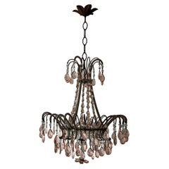 Lustre italien rare en cristaux roses perlés et micro-perlés, c1920