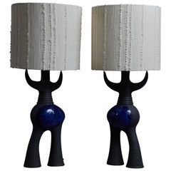 Paire d'étonnantes lampes de table en céramique Pascal Pouchain