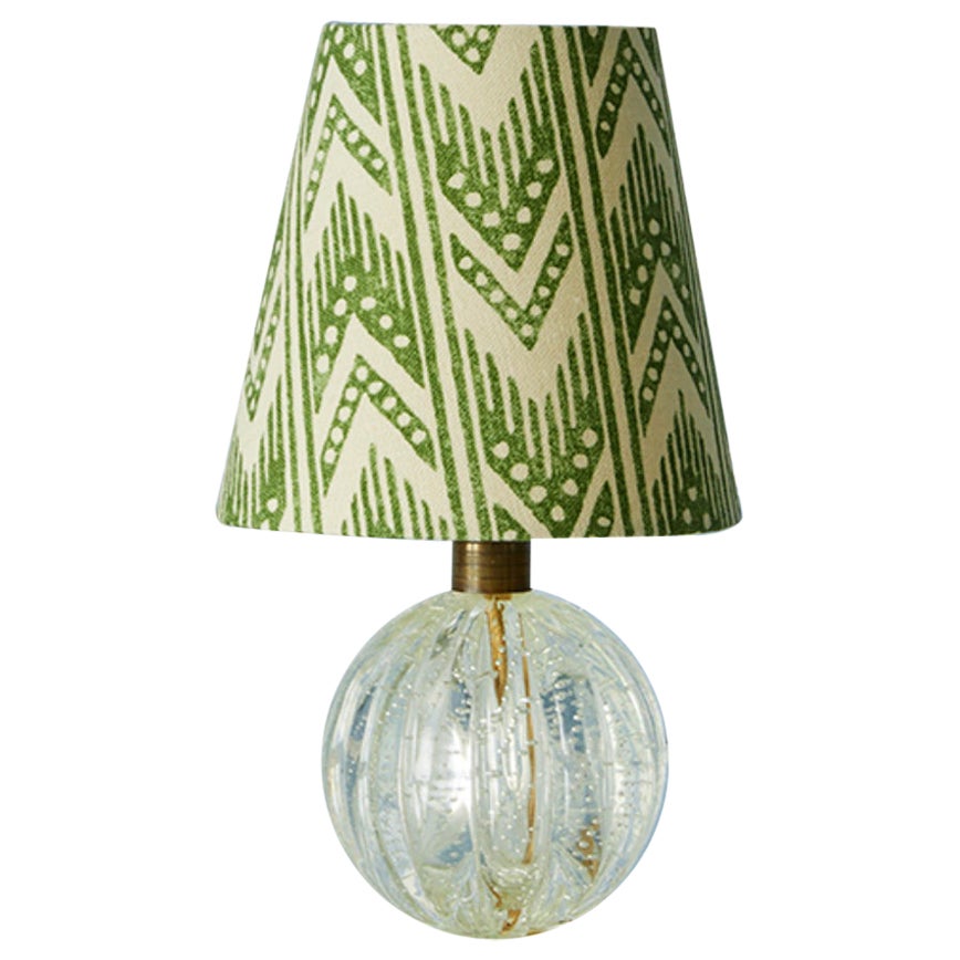 Lampe de table vintage en verre clair de Murano avec abat-jour vert personnalisé, Italie, années 1950 en vente